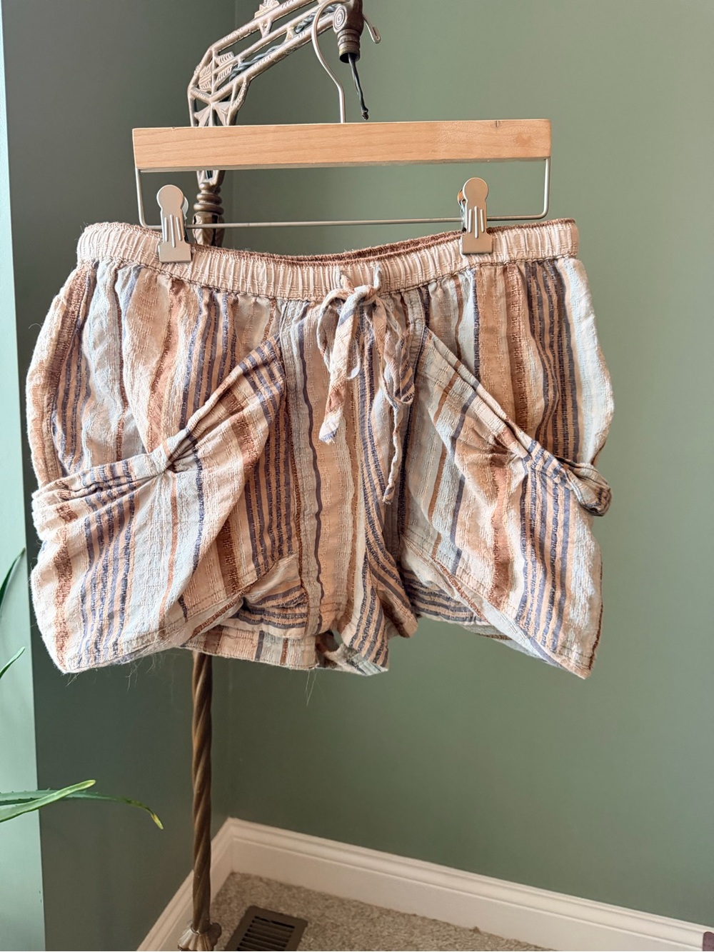 Free People Striped Textured Pull-On Shorts M Washed Blue NWT Detached